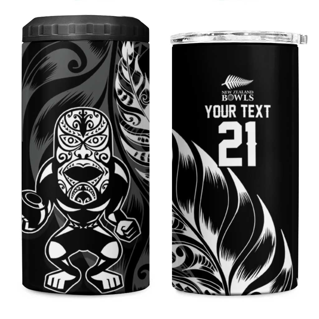 New Zealand Lawn Bowls Custom 4 in 1 Can Cooler Tumbler Black Maori Warrior Tribal Silver Fern LT9 One Size: 16 oz Black - Polynesian Pride