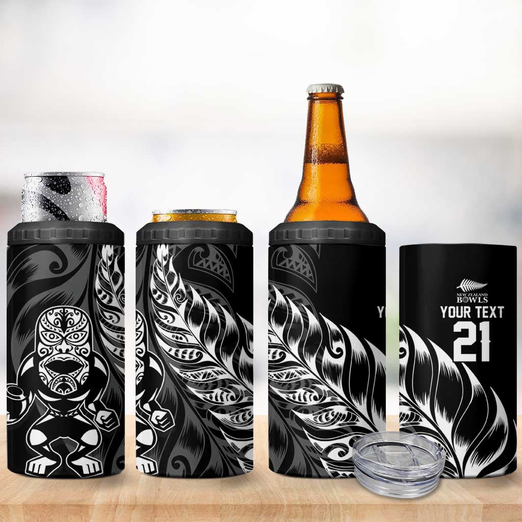 New Zealand Lawn Bowls Custom 4 in 1 Can Cooler Tumbler Black Maori Warrior Tribal Silver Fern LT9 - Polynesian Pride