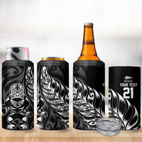 New Zealand Lawn Bowls Custom 4 in 1 Can Cooler Tumbler Black Maori Warrior Tribal Silver Fern LT9 - Polynesian Pride