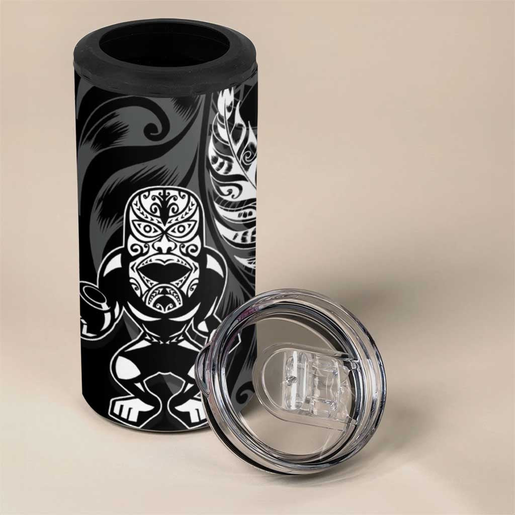 New Zealand Lawn Bowls Custom 4 in 1 Can Cooler Tumbler Black Maori Warrior Tribal Silver Fern LT9 - Polynesian Pride