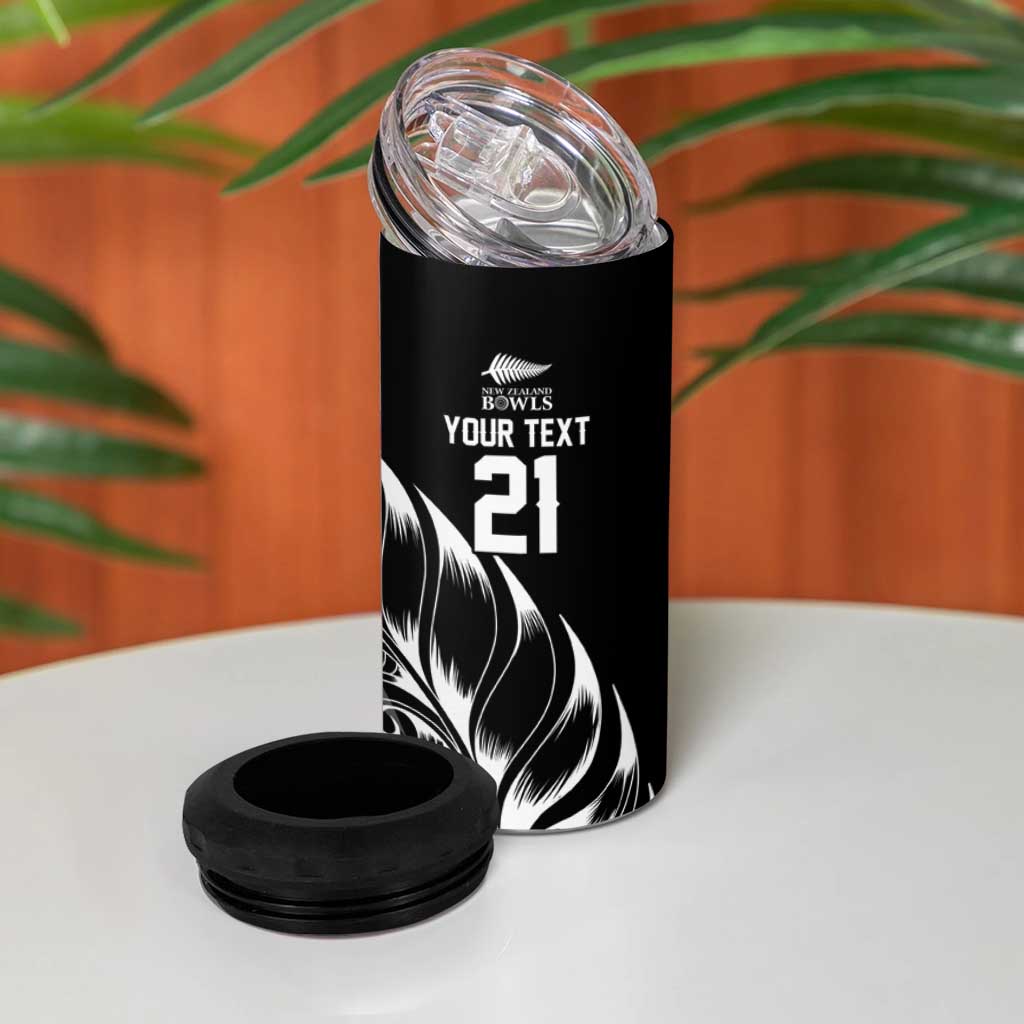 New Zealand Lawn Bowls Custom 4 in 1 Can Cooler Tumbler Black Maori Warrior Tribal Silver Fern LT9 - Polynesian Pride