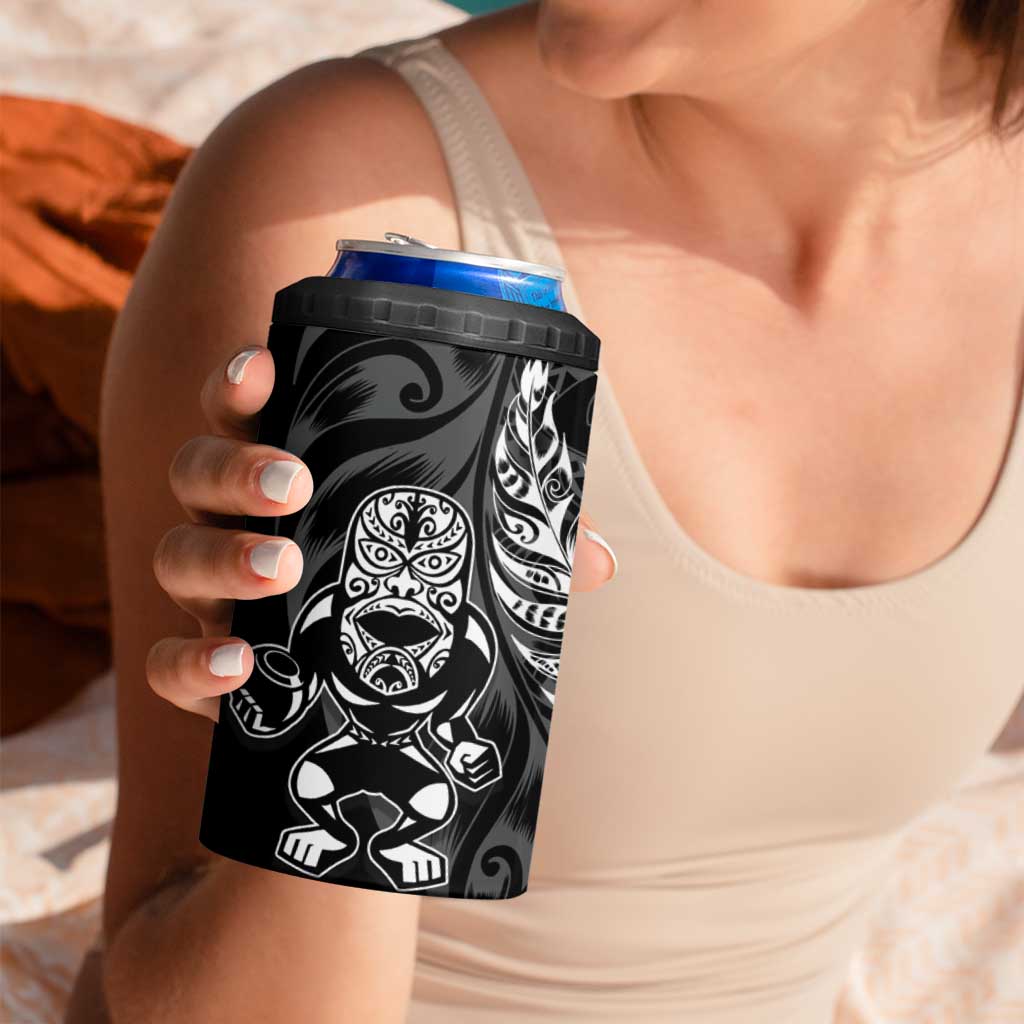 New Zealand Lawn Bowls Custom 4 in 1 Can Cooler Tumbler Black Maori Warrior Tribal Silver Fern LT9 - Polynesian Pride