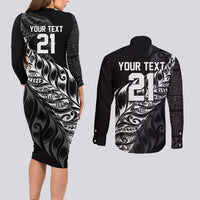 New Zealand Lawn Bowls Custom Couples Matching Long Sleeve Bodycon Dress and Long Sleeve Button Shirt Black Maori Warrior Tribal Silver Fern LT9 - Polynesian Pride