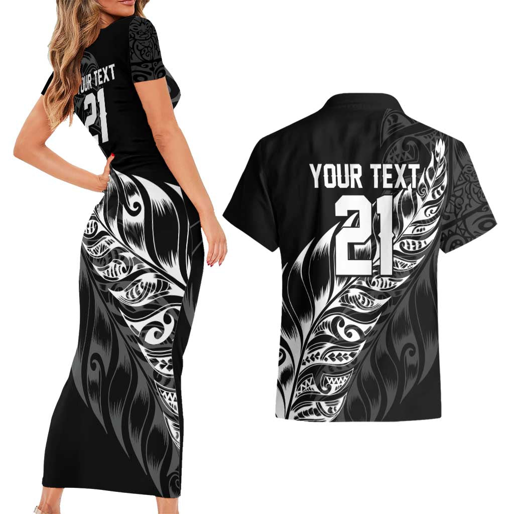 New Zealand Lawn Bowls Custom Couples Matching Short Sleeve Bodycon Dress and Hawaiian Shirt Black Maori Warrior Tribal Silver Fern LT9 - Polynesian Pride