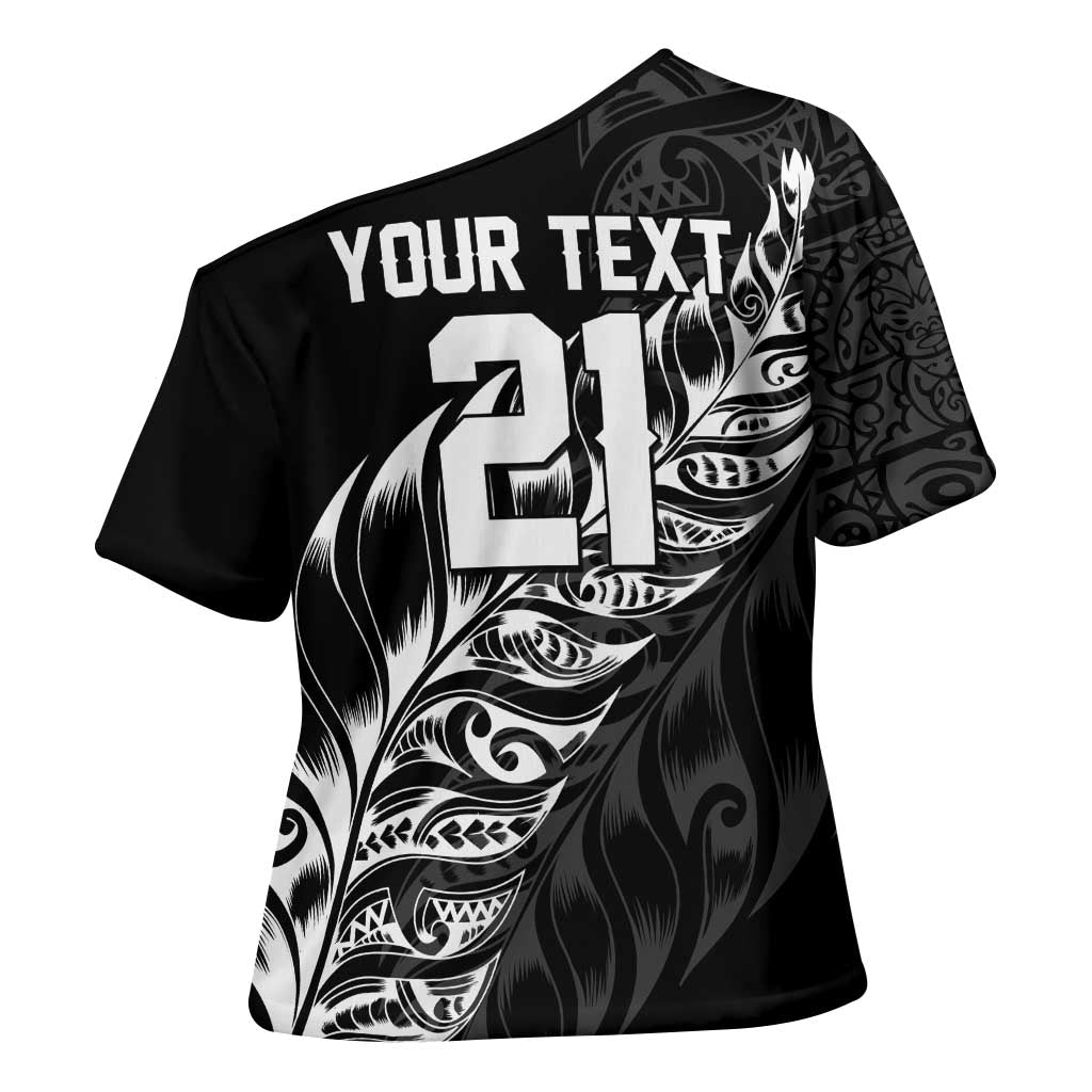 New Zealand Lawn Bowls Custom Cross Shoulder Shirt Black Maori Warrior Tribal Silver Fern LT9 - Polynesian Pride