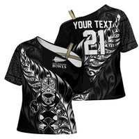 New Zealand Lawn Bowls Custom Cross Shoulder Shirt Black Maori Warrior Tribal Silver Fern LT9 - Polynesian Pride