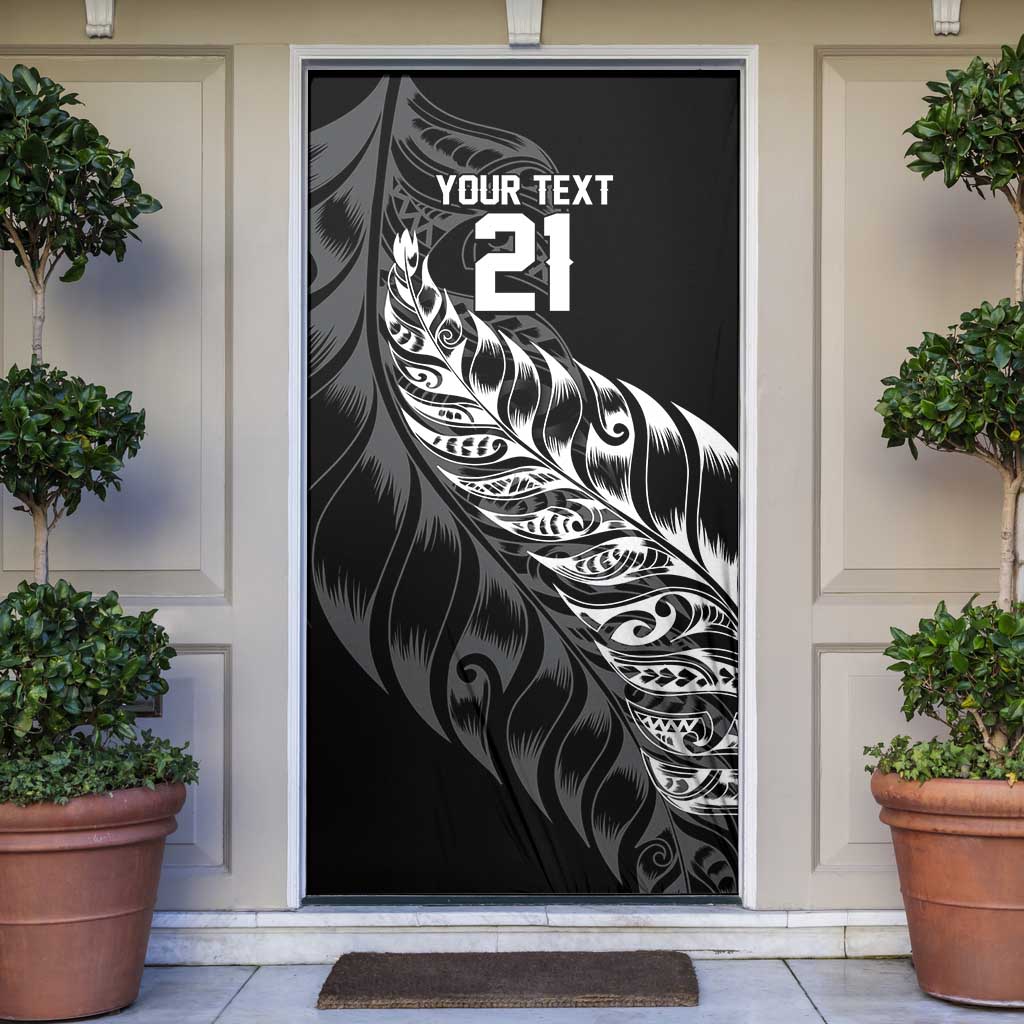 New Zealand Lawn Bowls Custom Door Cover Black Maori Warrior Tribal Silver Fern - Polynesian Pride