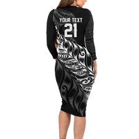 New Zealand Lawn Bowls Custom Family Matching Long Sleeve Bodycon Dress and Hawaiian Shirt Black Maori Warrior Tribal Silver Fern LT9 - Polynesian Pride