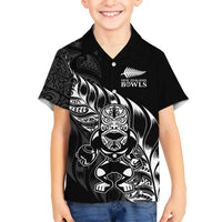 New Zealand Lawn Bowls Custom Family Matching Long Sleeve Bodycon Dress and Hawaiian Shirt Black Maori Warrior Tribal Silver Fern LT9 Son's Shirt Black - Polynesian Pride