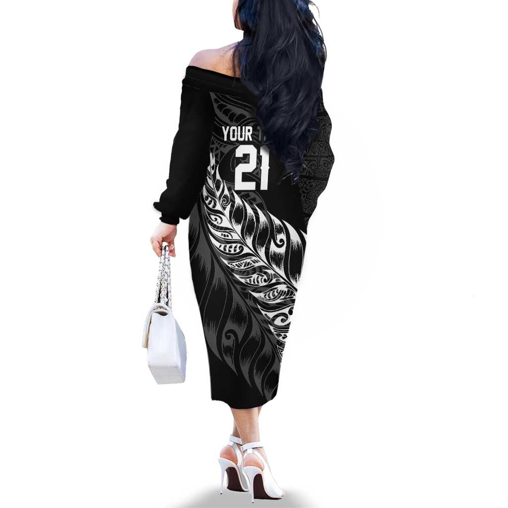 New Zealand Lawn Bowls Custom Family Matching Off The Shoulder Long Sleeve Dress and Hawaiian Shirt Black Maori Warrior Tribal Silver Fern LT9 - Polynesian Pride