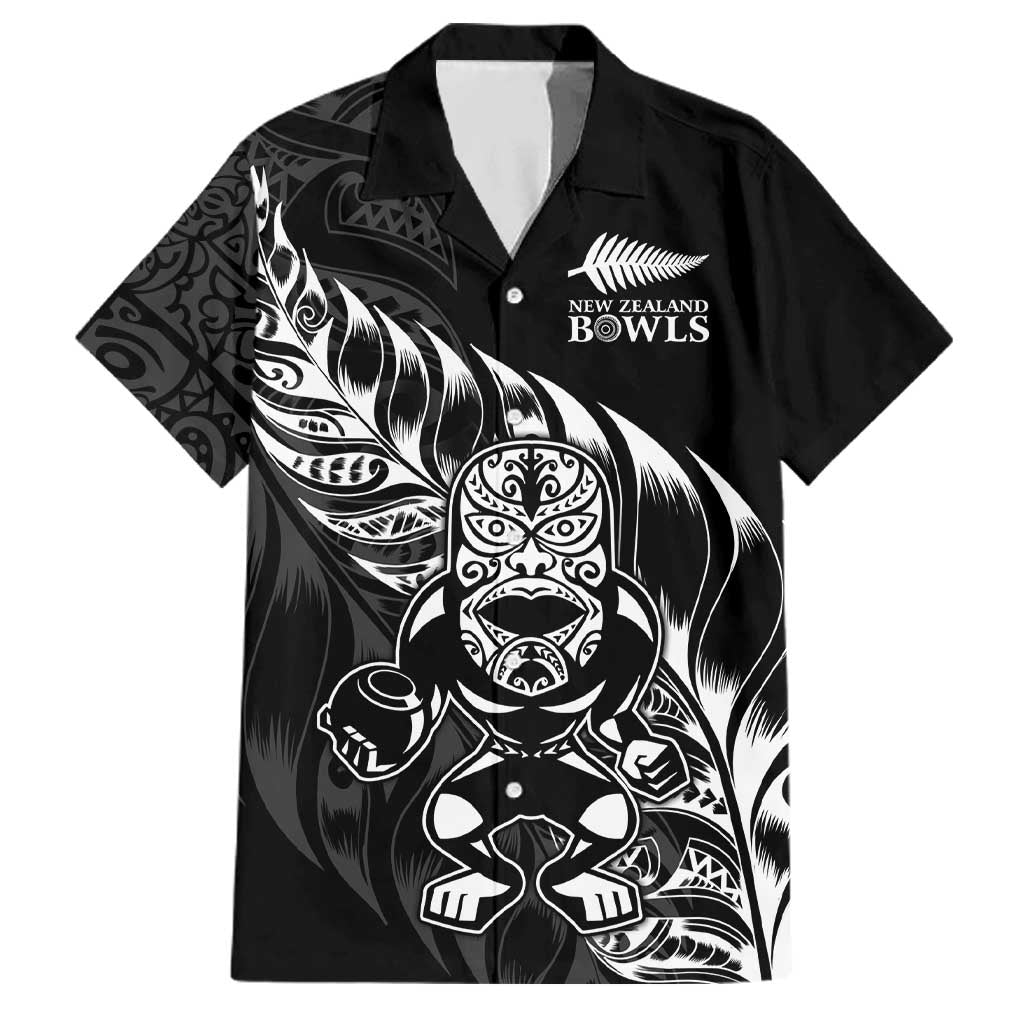 New Zealand Lawn Bowls Custom Family Matching Puletasi and Hawaiian Shirt Black Maori Warrior Tribal Silver Fern LT9 Dad's Shirt - Short Sleeve Black - Polynesian Pride