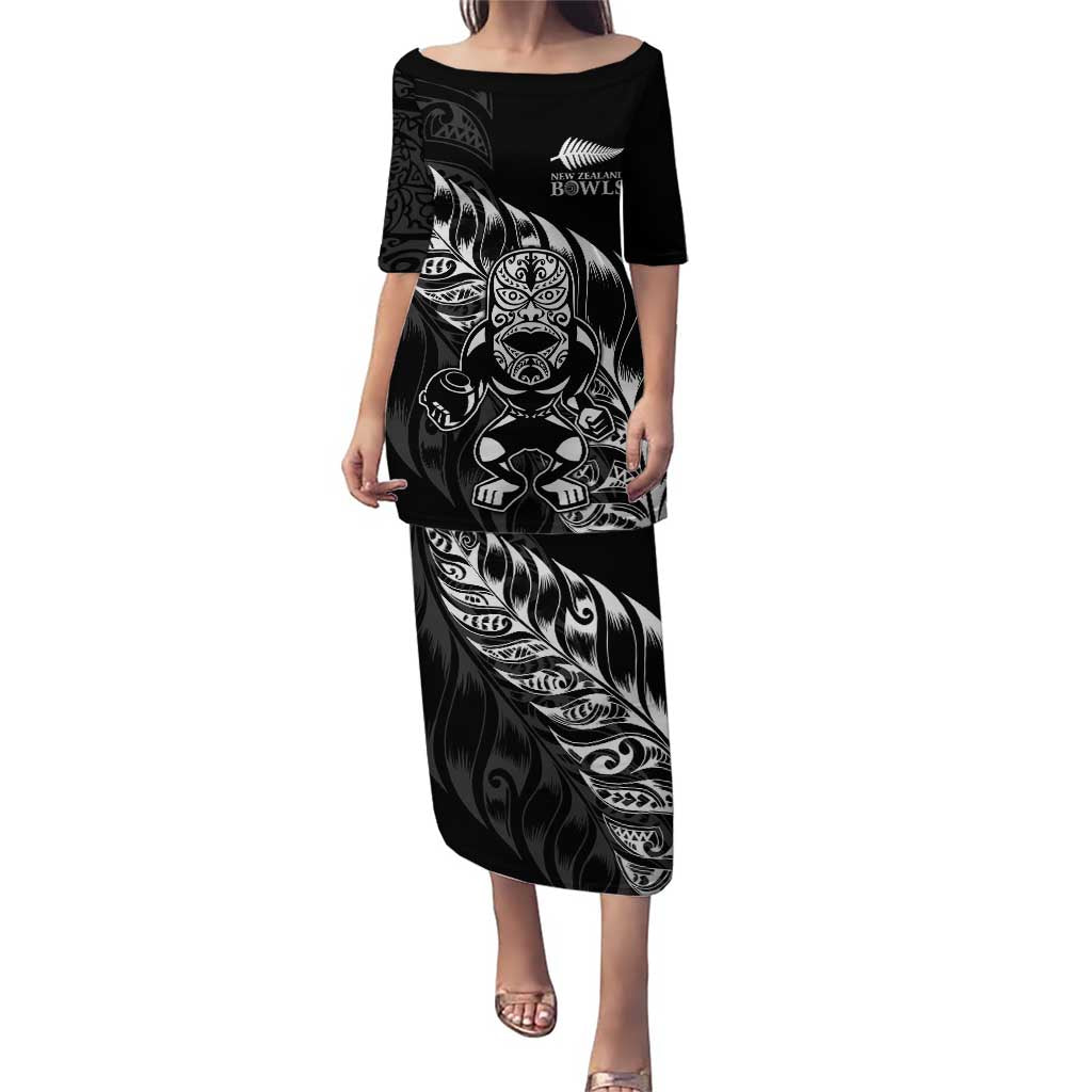 New Zealand Lawn Bowls Custom Family Matching Puletasi and Hawaiian Shirt Black Maori Warrior Tribal Silver Fern LT9 Mom's Dress Black - Polynesian Pride