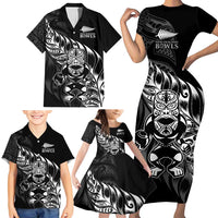 New Zealand Lawn Bowls Custom Family Matching Short Sleeve Bodycon Dress and Hawaiian Shirt Black Maori Warrior Tribal Silver Fern LT9 - Polynesian Pride