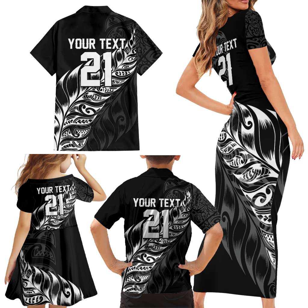 New Zealand Lawn Bowls Custom Family Matching Short Sleeve Bodycon Dress and Hawaiian Shirt Black Maori Warrior Tribal Silver Fern LT9 - Polynesian Pride