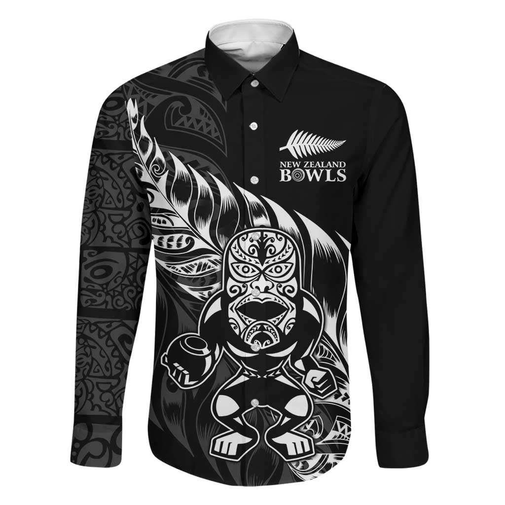 New Zealand Lawn Bowls Custom Family Matching Short Sleeve Bodycon Dress and Hawaiian Shirt Black Maori Warrior Tribal Silver Fern LT9 Dad's Shirt - Long Sleeve Black - Polynesian Pride