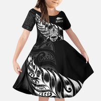 New Zealand Lawn Bowls Custom Family Matching Tank Maxi Dress and Hawaiian Shirt Black Maori Warrior Tribal Silver Fern LT9 Daughter's Dress Black - Polynesian Pride