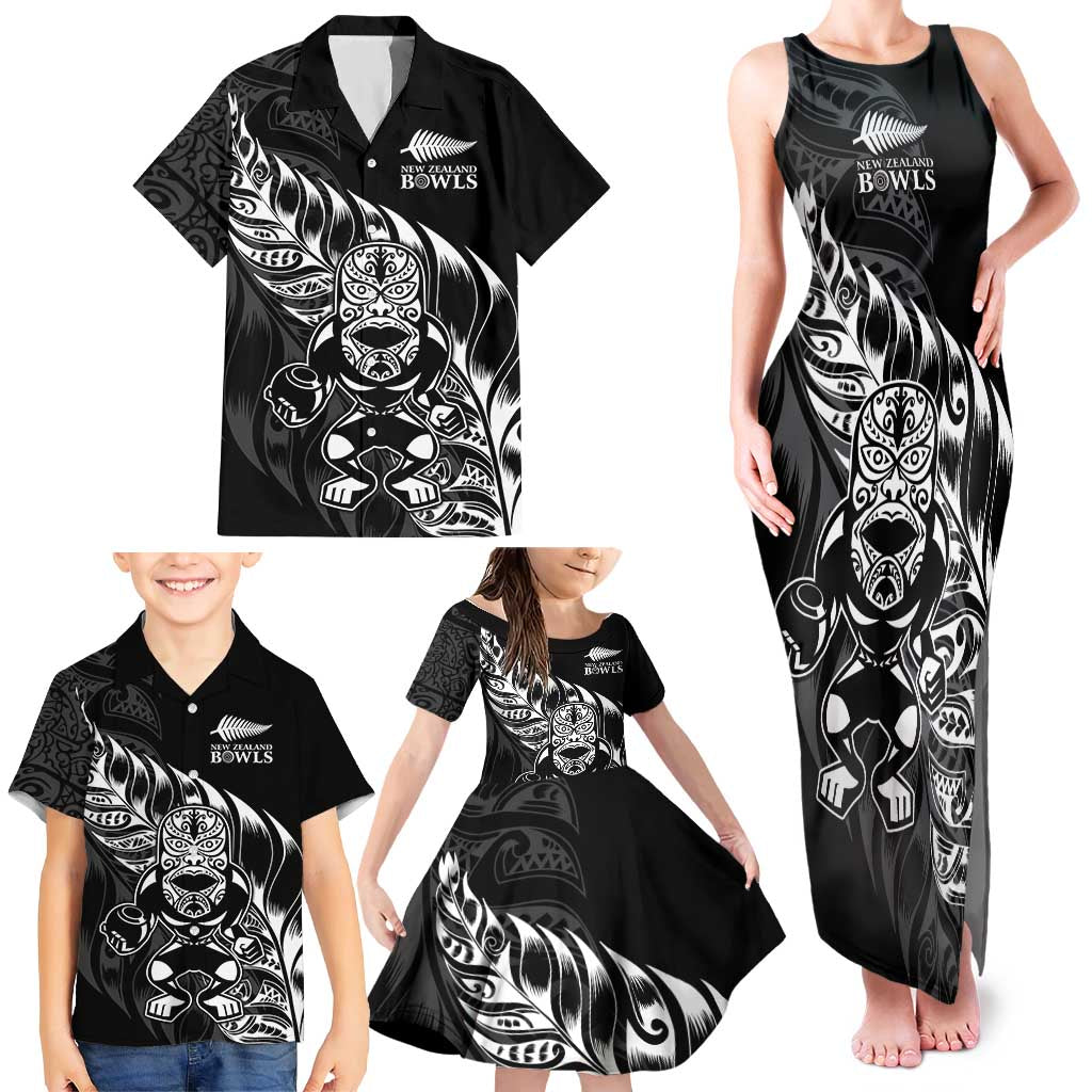 New Zealand Lawn Bowls Custom Family Matching Tank Maxi Dress and Hawaiian Shirt Black Maori Warrior Tribal Silver Fern LT9 - Polynesian Pride