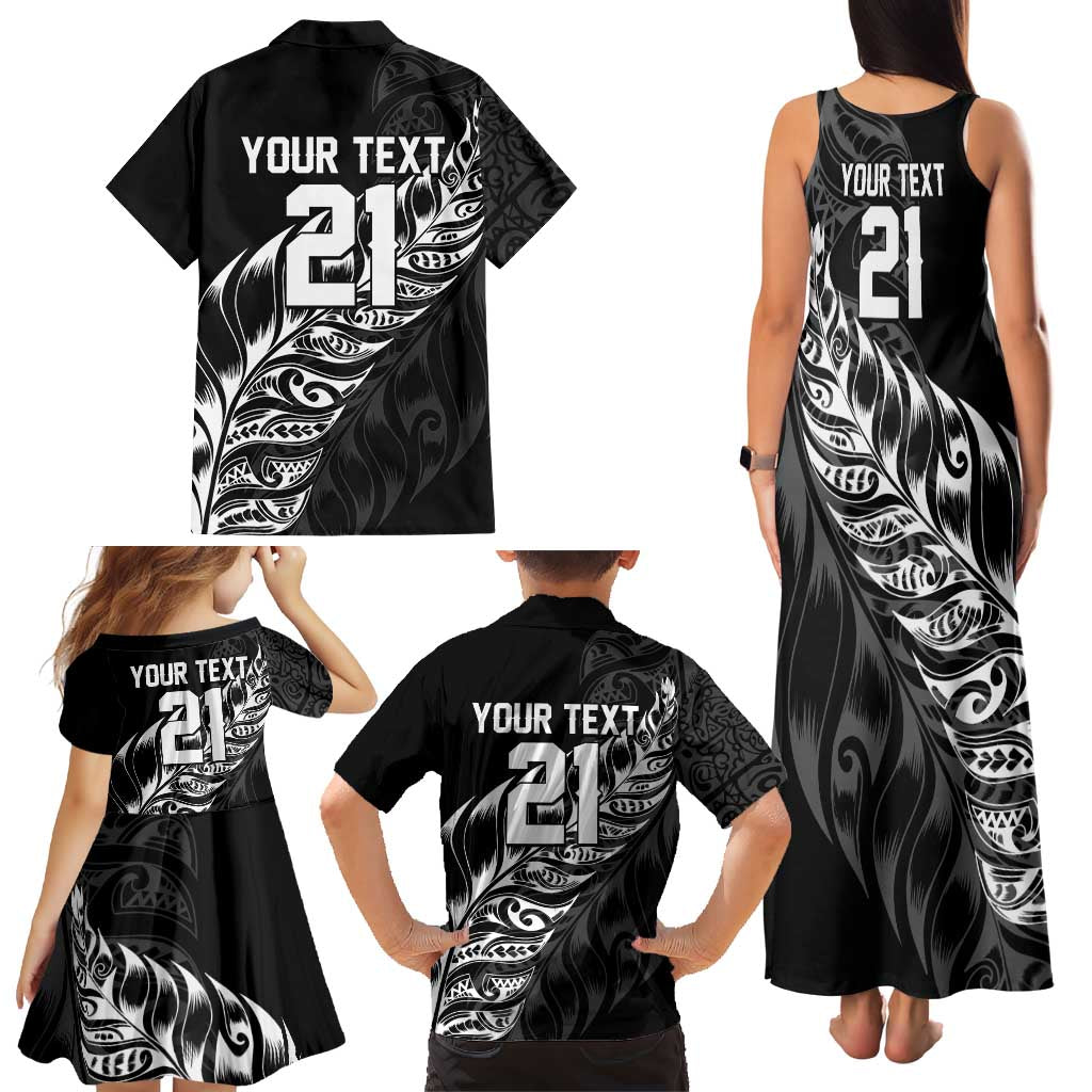 New Zealand Lawn Bowls Custom Family Matching Tank Maxi Dress and Hawaiian Shirt Black Maori Warrior Tribal Silver Fern LT9 - Polynesian Pride