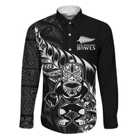 New Zealand Lawn Bowls Custom Family Matching Tank Maxi Dress and Hawaiian Shirt Black Maori Warrior Tribal Silver Fern LT9 Dad's Shirt - Long Sleeve Black - Polynesian Pride