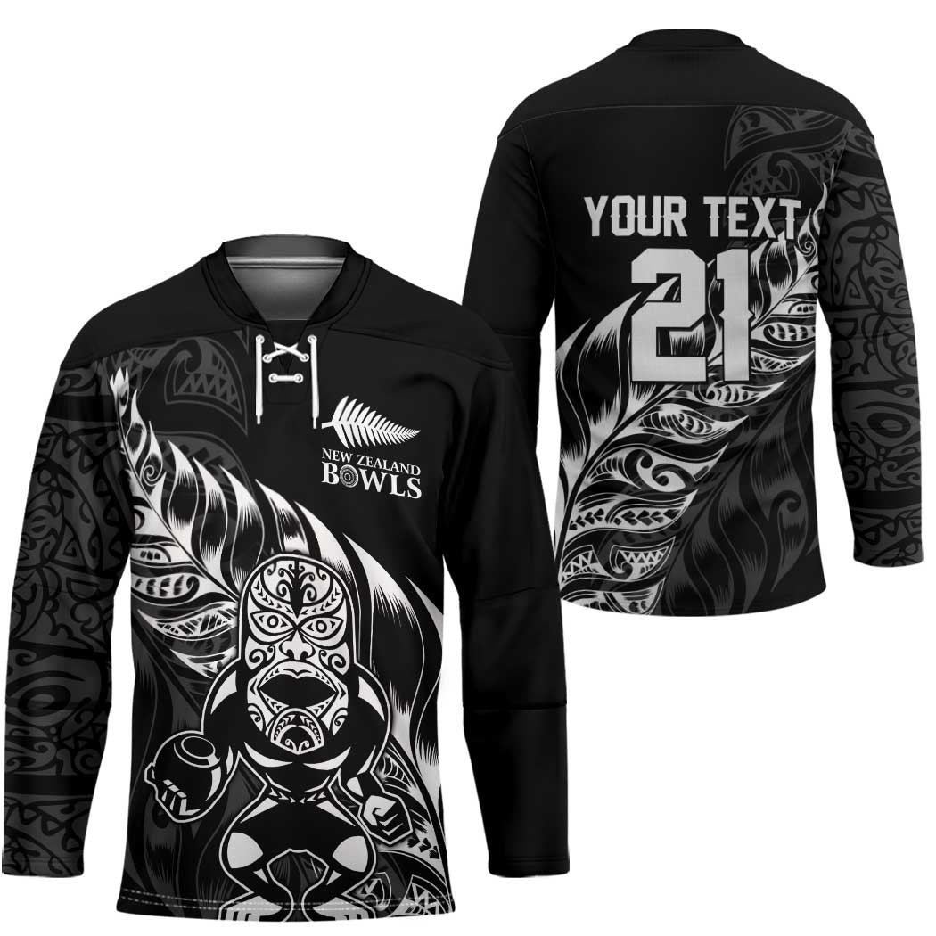 New Zealand Lawn Bowls Custom Hockey Jersey Black Maori Warrior Tribal Silver Fern - Polynesian Pride