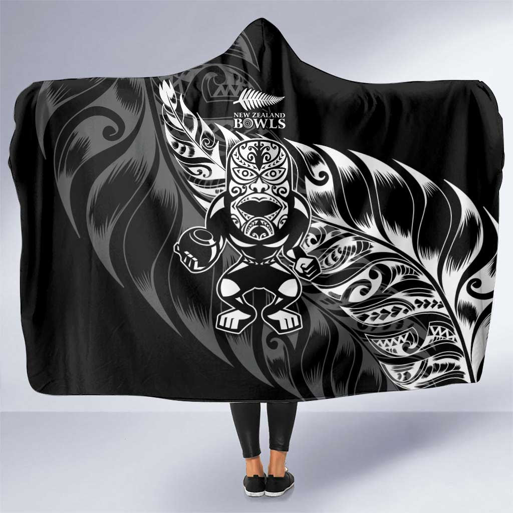 New Zealand Lawn Bowls Hooded Blanket Black Maori Warrior Tribal Silver Fern LT9 One Size Black - Polynesian Pride