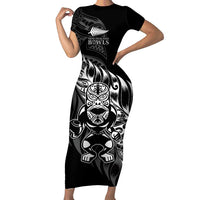 New Zealand Lawn Bowls Custom Short Sleeve Bodycon Dress Black Maori Warrior Tribal Silver Fern LT9 Long Dress Black - Polynesian Pride