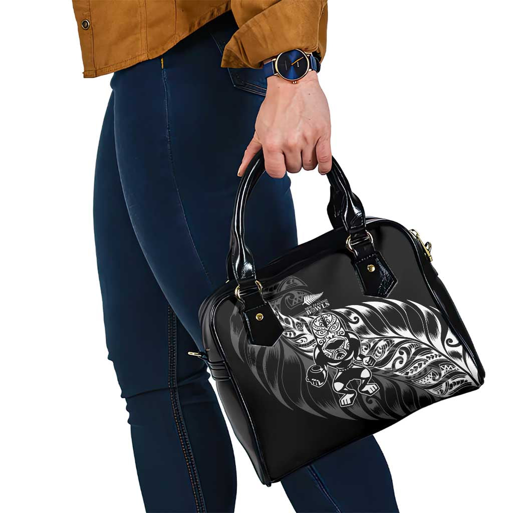 New Zealand Lawn Bowls Shoulder Handbag Black Maori Warrior Tribal Silver Fern - Polynesian Pride
