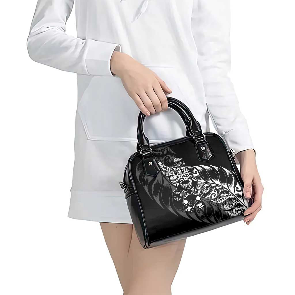 New Zealand Lawn Bowls Shoulder Handbag Black Maori Warrior Tribal Silver Fern - Polynesian Pride