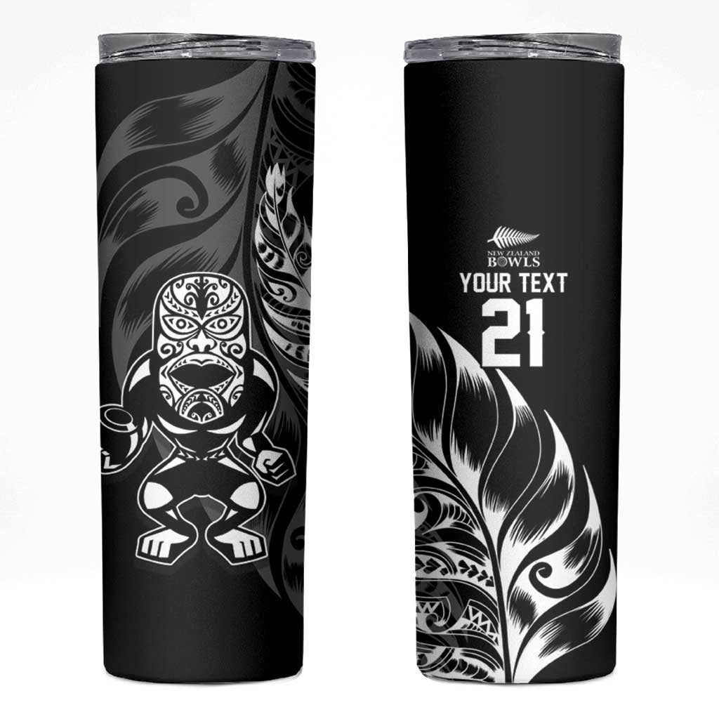 New Zealand Lawn Bowls Custom Skinny Tumbler Black Maori Warrior Tribal Silver Fern LT9 Black - Polynesian Pride