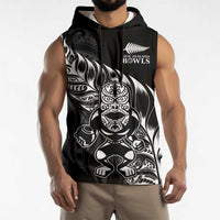 New Zealand Lawn Bowls Custom Sleeveless Hoodie Black Maori Warrior Tribal Silver Fern - Polynesian Pride