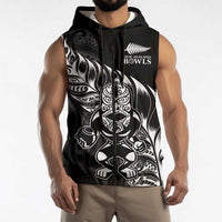 New Zealand Lawn Bowls Custom Sleeveless Zip Hoodie Black Maori Warrior Tribal Silver Fern LT9 - Polynesian Pride