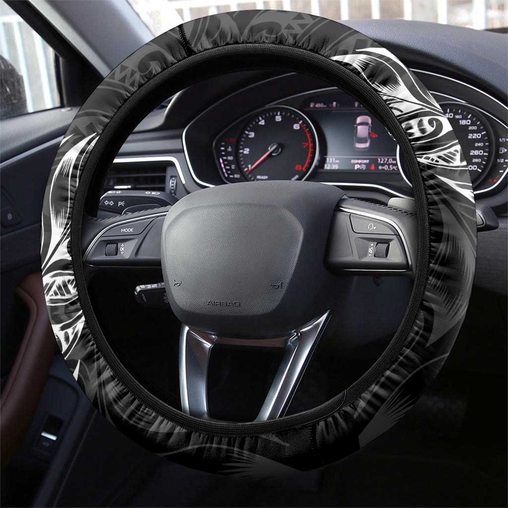 New Zealand Lawn Bowls Steering Wheel Cover Black Maori Warrior Tribal Silver Fern - Polynesian Pride