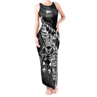 New Zealand Lawn Bowls Custom Tank Maxi Dress Black Maori Warrior Tribal Silver Fern LT9 Women Black - Polynesian Pride