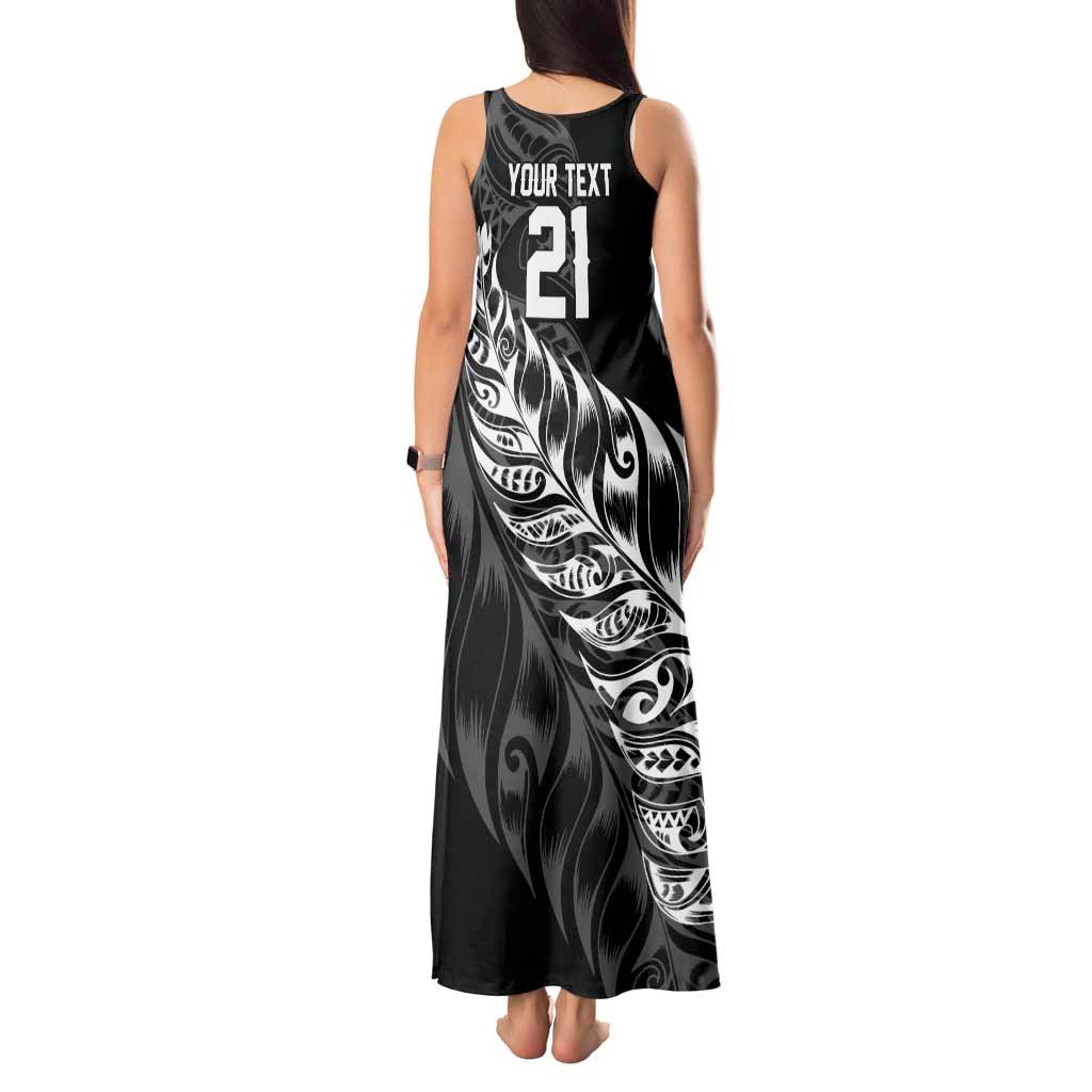 New Zealand Lawn Bowls Custom Tank Maxi Dress Black Maori Warrior Tribal Silver Fern LT9 - Polynesian Pride