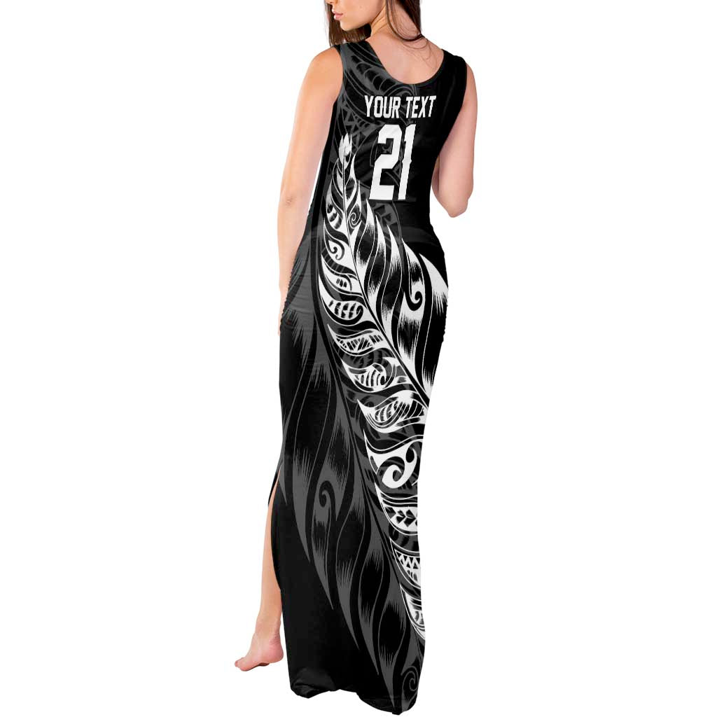 New Zealand Lawn Bowls Custom Tank Maxi Dress Black Maori Warrior Tribal Silver Fern LT9 - Polynesian Pride