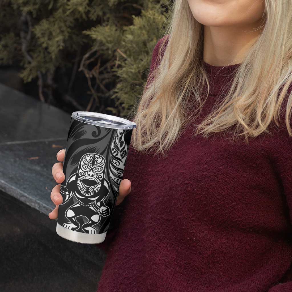 New Zealand Lawn Bowls Custom Tumbler Cup Black Maori Warrior Tribal Silver Fern - Polynesian Pride