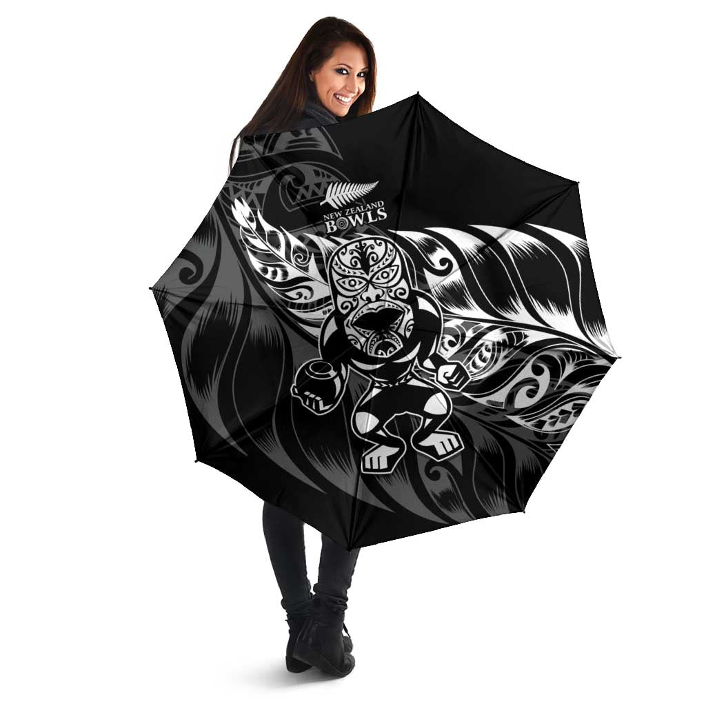 New Zealand Lawn Bowls Umbrella Black Maori Warrior Tribal Silver Fern - Polynesian Pride