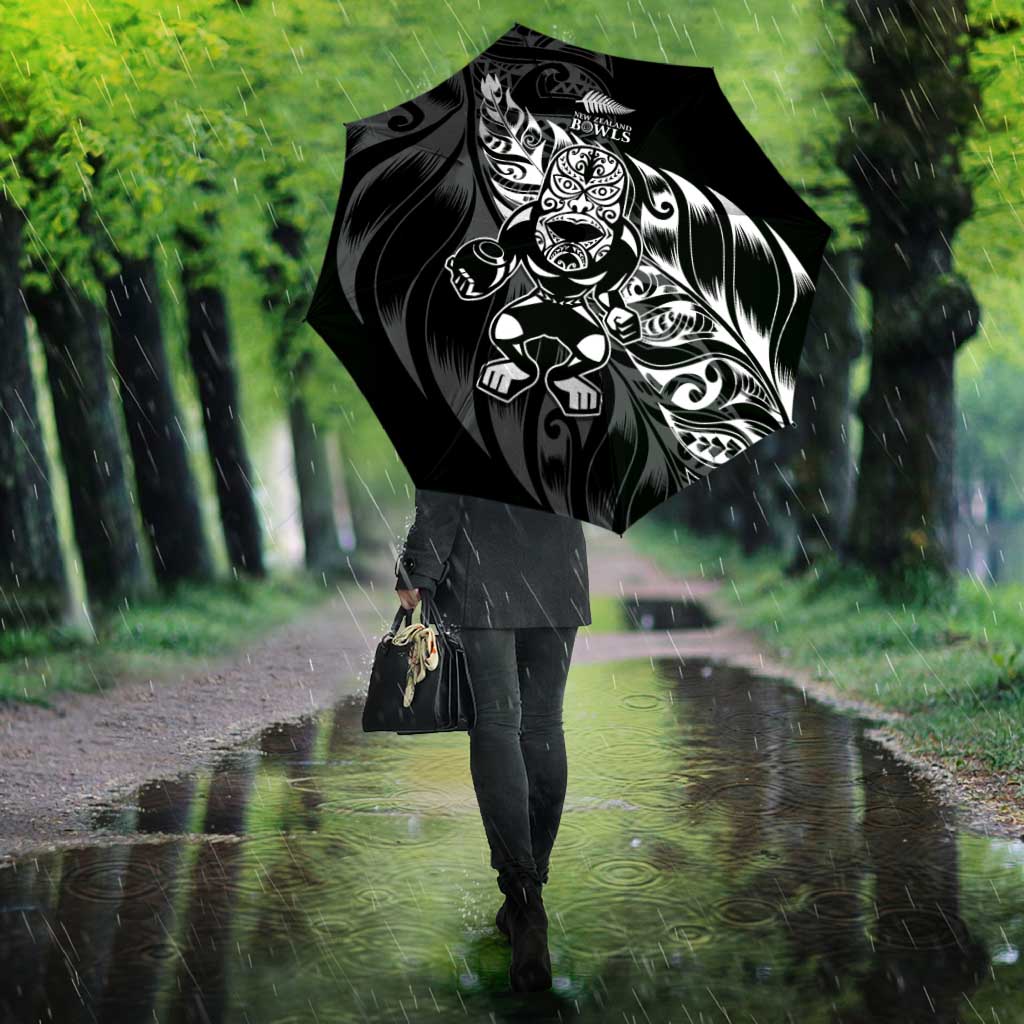 New Zealand Lawn Bowls Umbrella Black Maori Warrior Tribal Silver Fern - Polynesian Pride