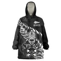 New Zealand Lawn Bowls Custom Wearable Blanket Hoodie Black Maori Warrior Tribal Silver Fern LT9 One Size Black - Polynesian Pride