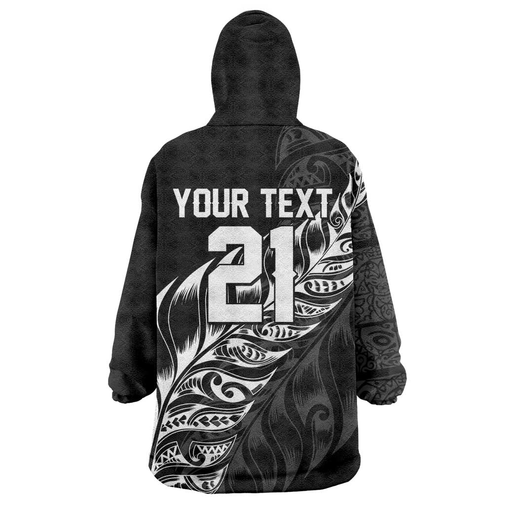 New Zealand Lawn Bowls Custom Wearable Blanket Hoodie Black Maori Warrior Tribal Silver Fern LT9 - Polynesian Pride