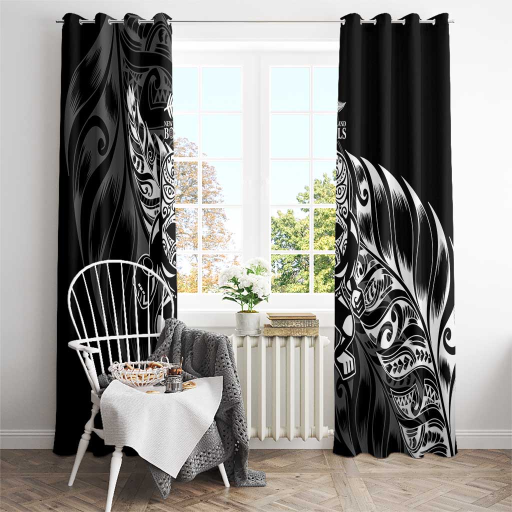 New Zealand Lawn Bowls Window Curtain Black Maori Warrior Tribal Silver Fern - Polynesian Pride