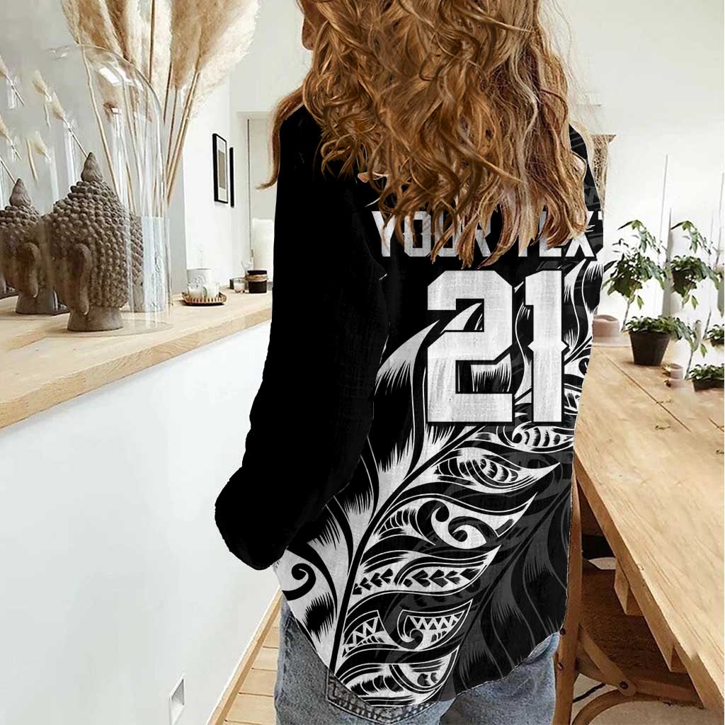 New Zealand Lawn Bowls Custom Women Casual Shirt Black Maori Warrior Tribal Silver Fern LT9 - Polynesian Pride