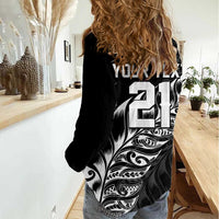 New Zealand Lawn Bowls Custom Women Casual Shirt Black Maori Warrior Tribal Silver Fern LT9 - Polynesian Pride