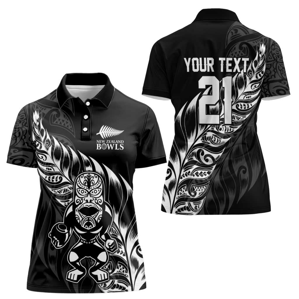 New Zealand Lawn Bowls Custom Women Polo Shirt Black Maori Warrior Tribal Silver Fern LT9 - Polynesian Pride