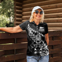 New Zealand Lawn Bowls Custom Women Polo Shirt Black Maori Warrior Tribal Silver Fern LT9 - Polynesian Pride
