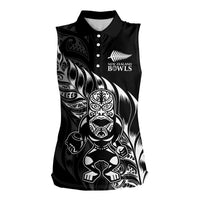 New Zealand Lawn Bowls Custom Women Sleeveless Polo Shirt Black Maori Warrior Tribal Silver Fern LT9 Female Black - Polynesian Pride