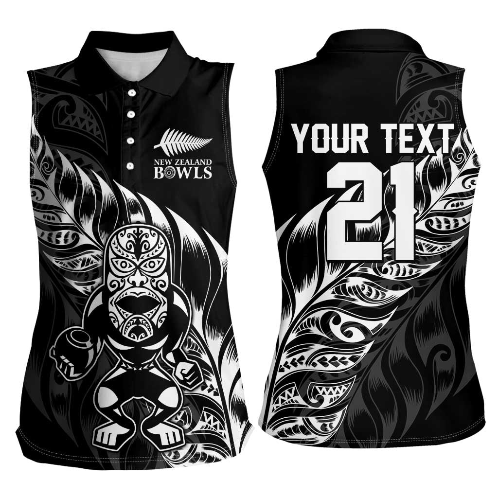 New Zealand Lawn Bowls Custom Women Sleeveless Polo Shirt Black Maori Warrior Tribal Silver Fern LT9 - Polynesian Pride