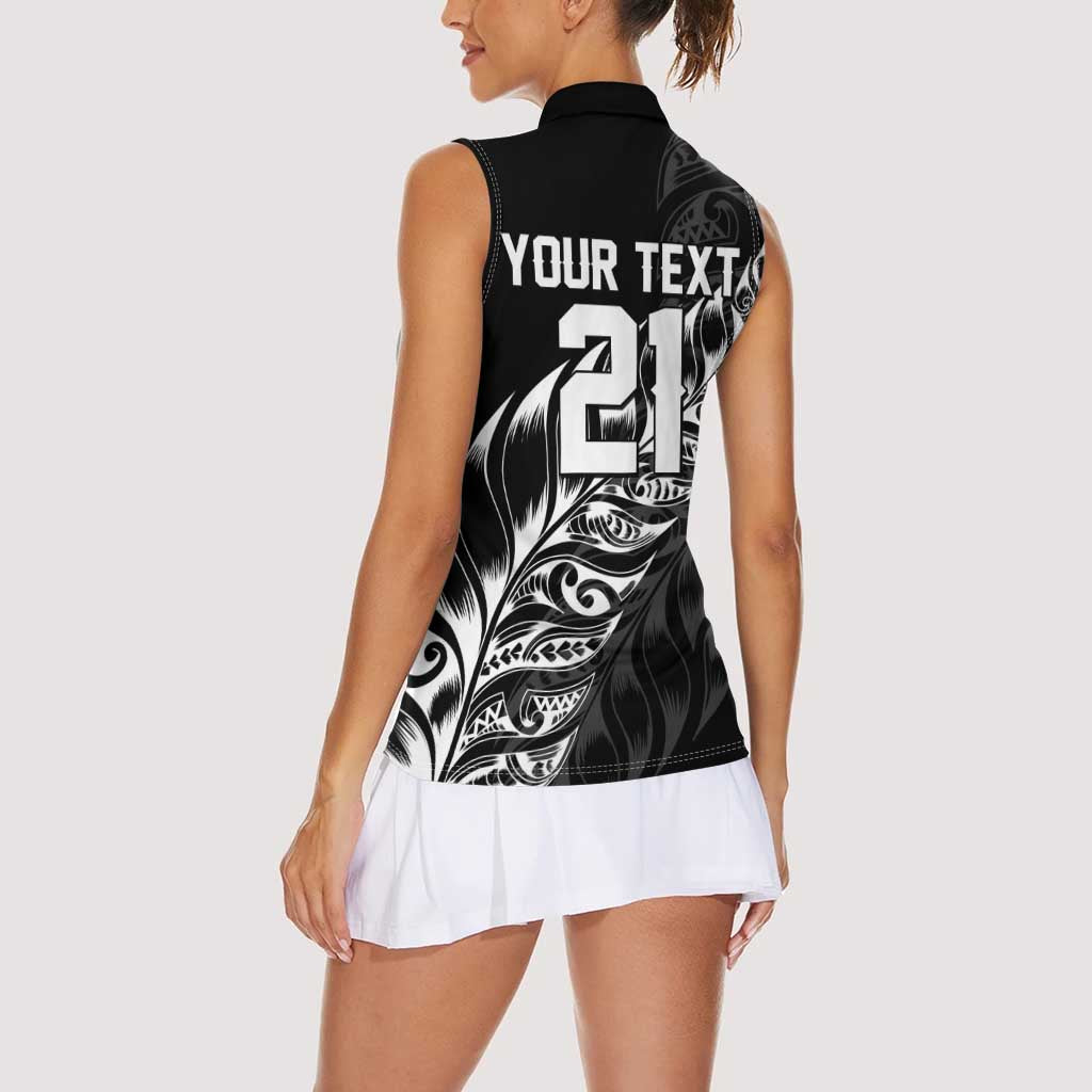 New Zealand Lawn Bowls Custom Women Sleeveless Polo Shirt Black Maori Warrior Tribal Silver Fern LT9 - Polynesian Pride