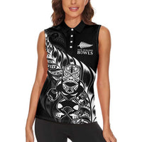New Zealand Lawn Bowls Custom Women Sleeveless Polo Shirt Black Maori Warrior Tribal Silver Fern LT9 - Polynesian Pride