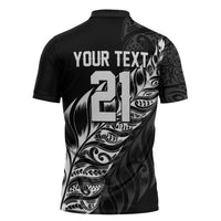 New Zealand Lawn Bowls Custom Zipper Polo Shirt Black Maori Warrior Tribal Silver Fern LT9 - Polynesian Pride